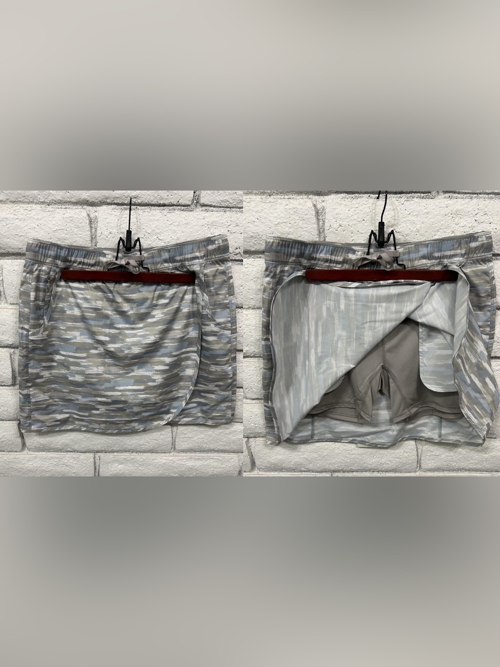 Athletic Skirt/Skort Built-In Shorts Blue Gray‎ Print Camo Drawstring